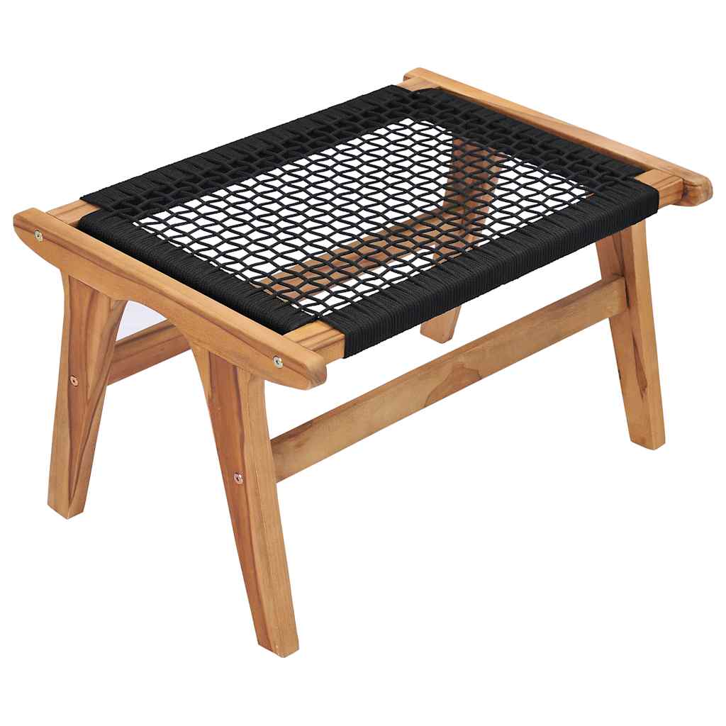 Tumbona con reposapiés madera maciza de teca y cuerda