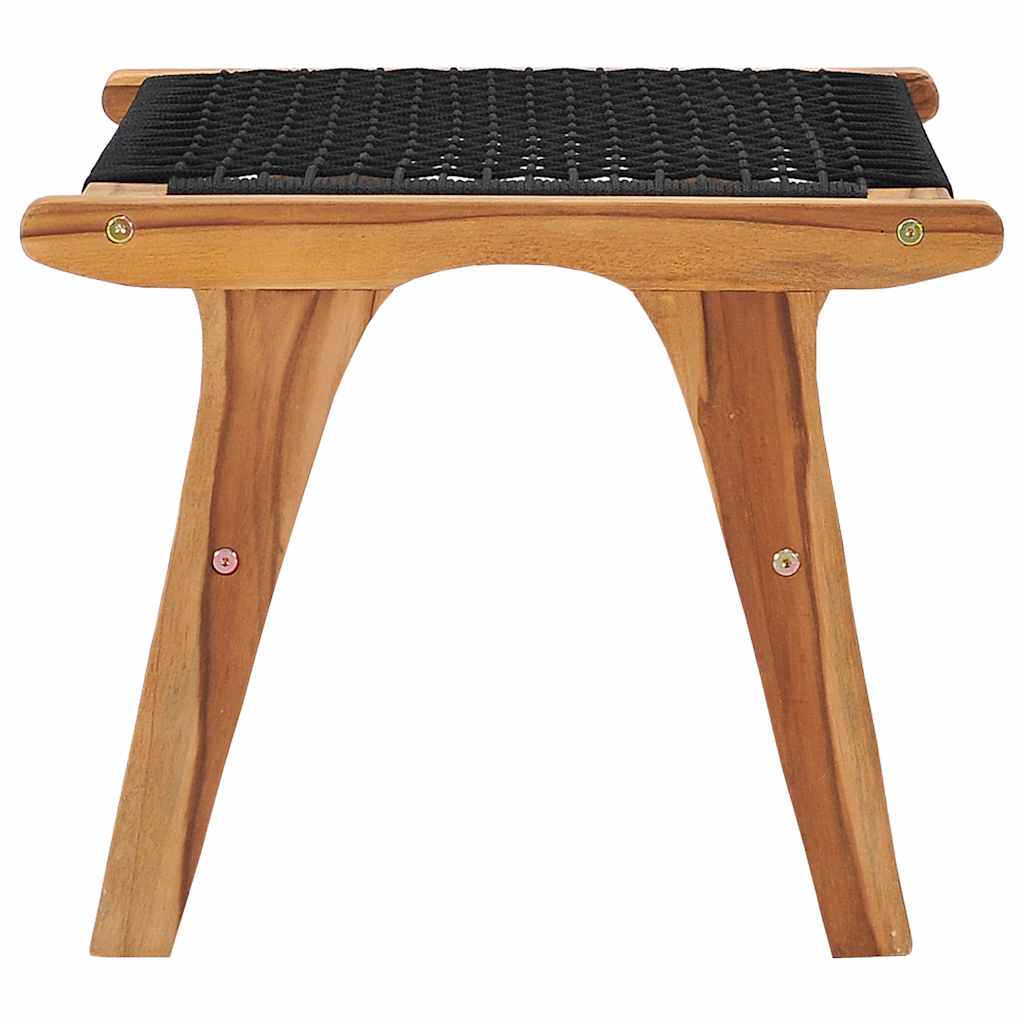 Tumbona con reposapiés madera maciza de teca y cuerda