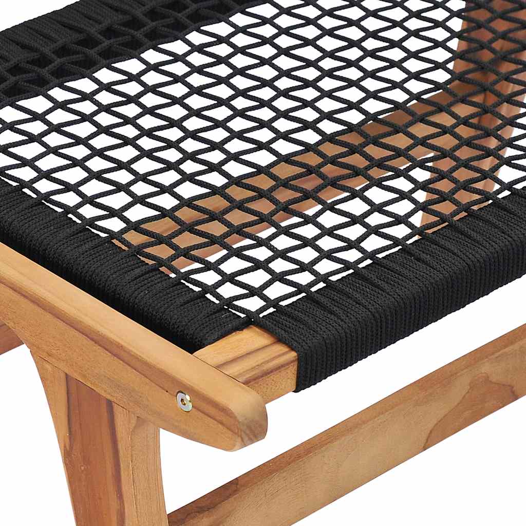 Tumbona con reposapiés madera maciza de teca y cuerda