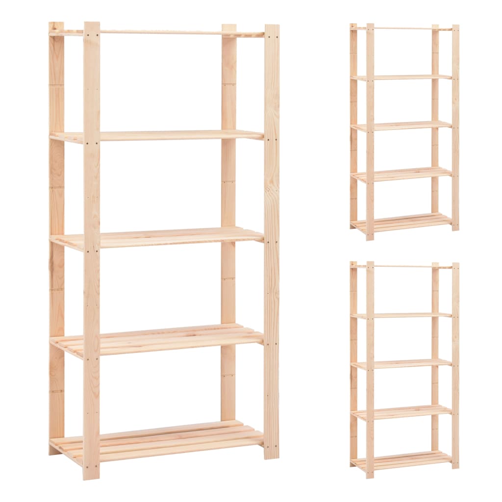 Estantería 5 niveles 3 unidades madera pino maciza 250 kg