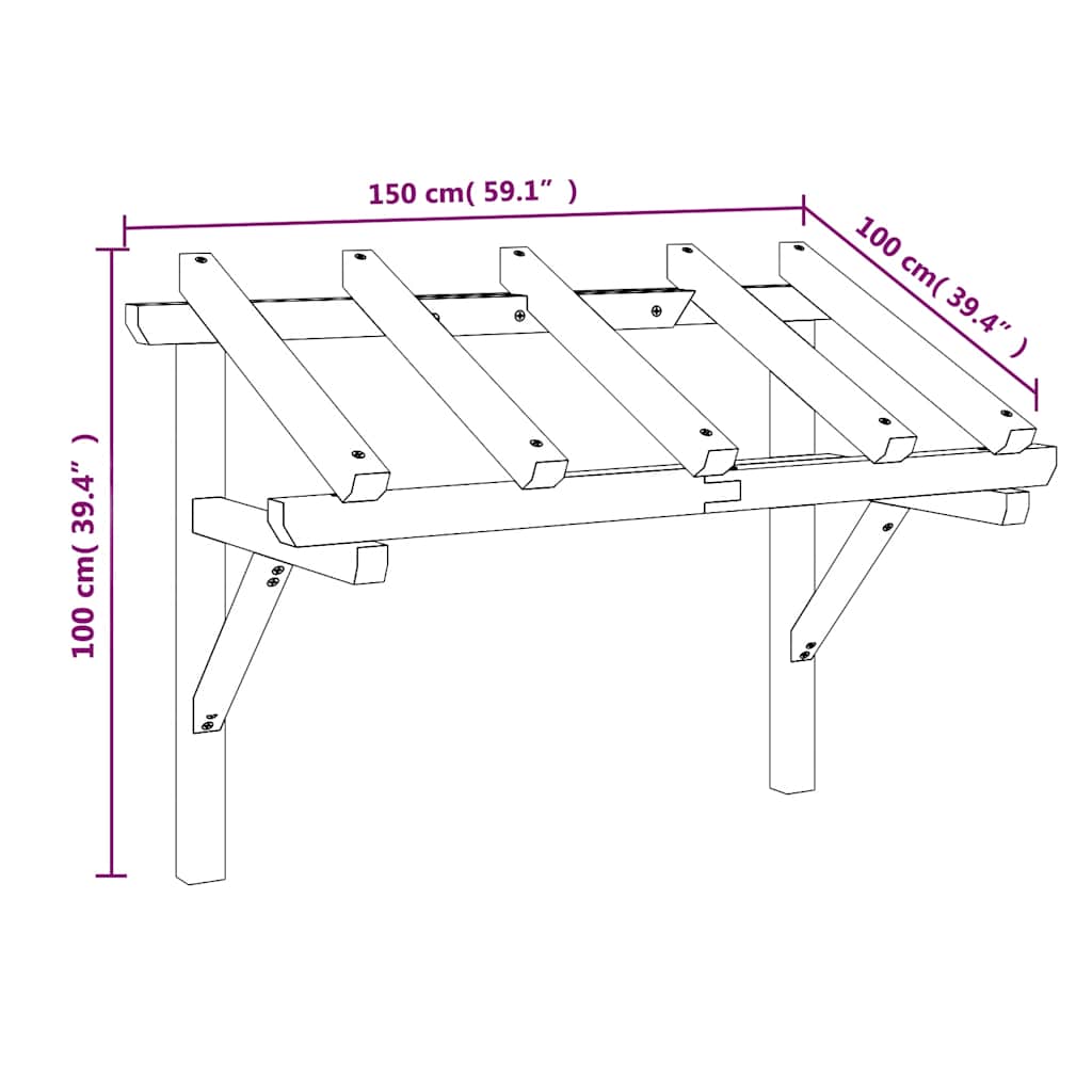 Pérgola de puerta madera maciza de pino 150x100x100 cm