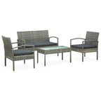 Set de muebles de jardín 4 pzas y cojines ratán sintético gris