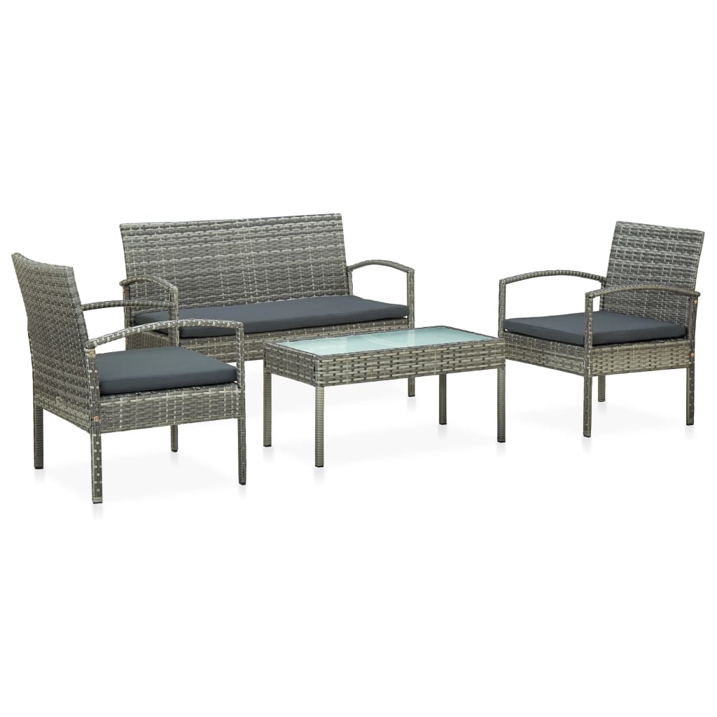 Set de muebles de jardín 4 pzas y cojines ratán sintético gris
