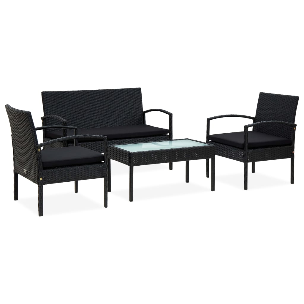 Conjunto de móveis de jardim de 4 peças com almofadas em vime sintético cinzento