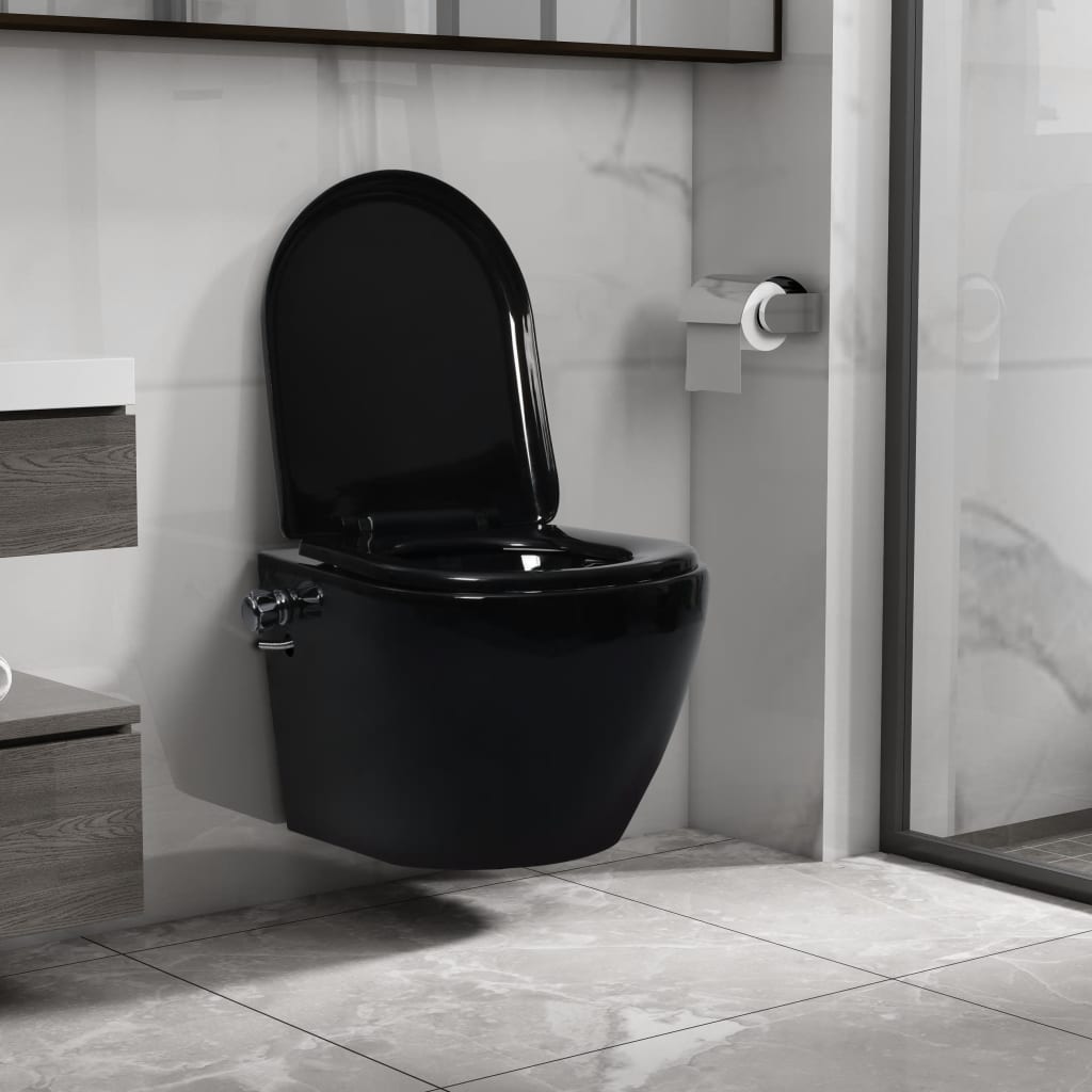 White ceramic rimless wall-hung toilet with bidet function