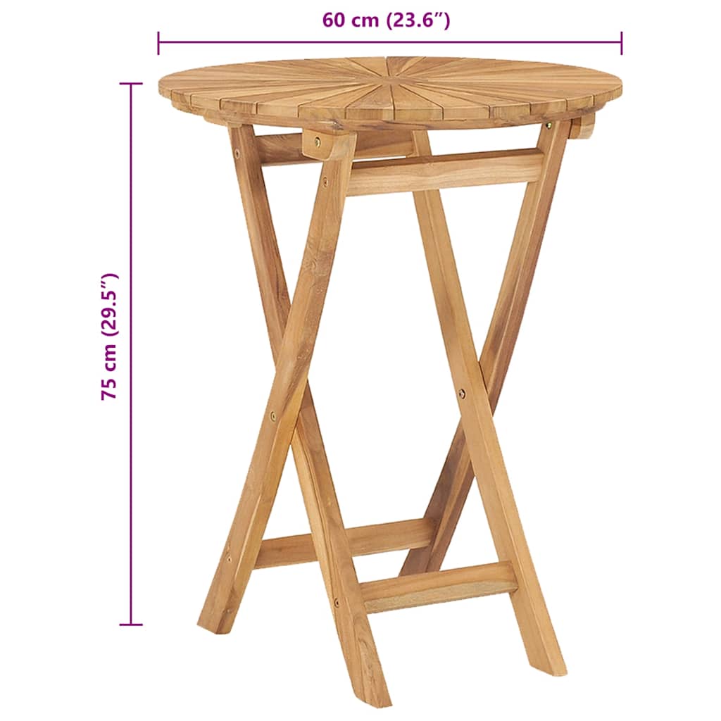 Mesa de jardín plegable madera maciza de teca Ø 60 cm