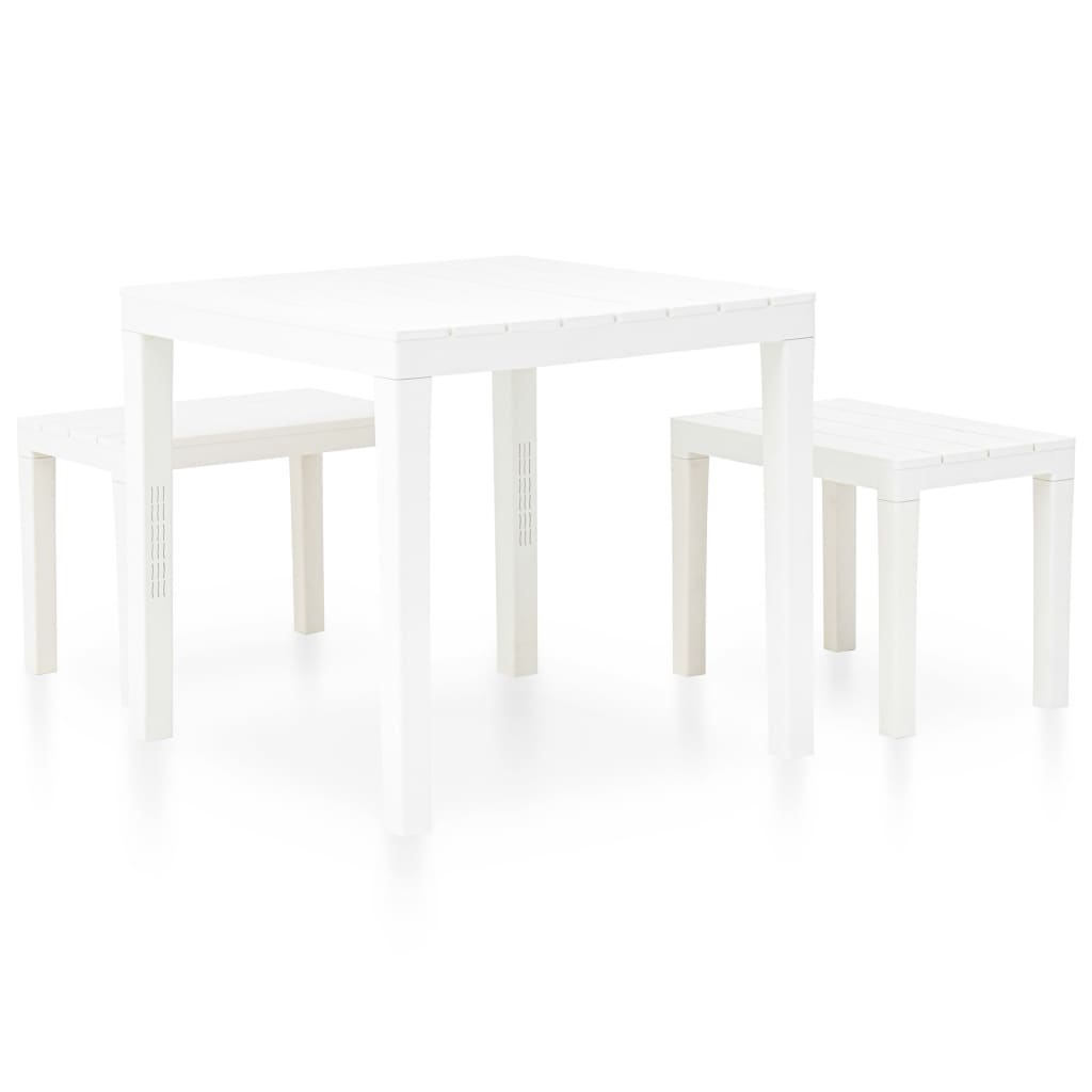 Mesa de jardín con 2 bancos plástico blanco