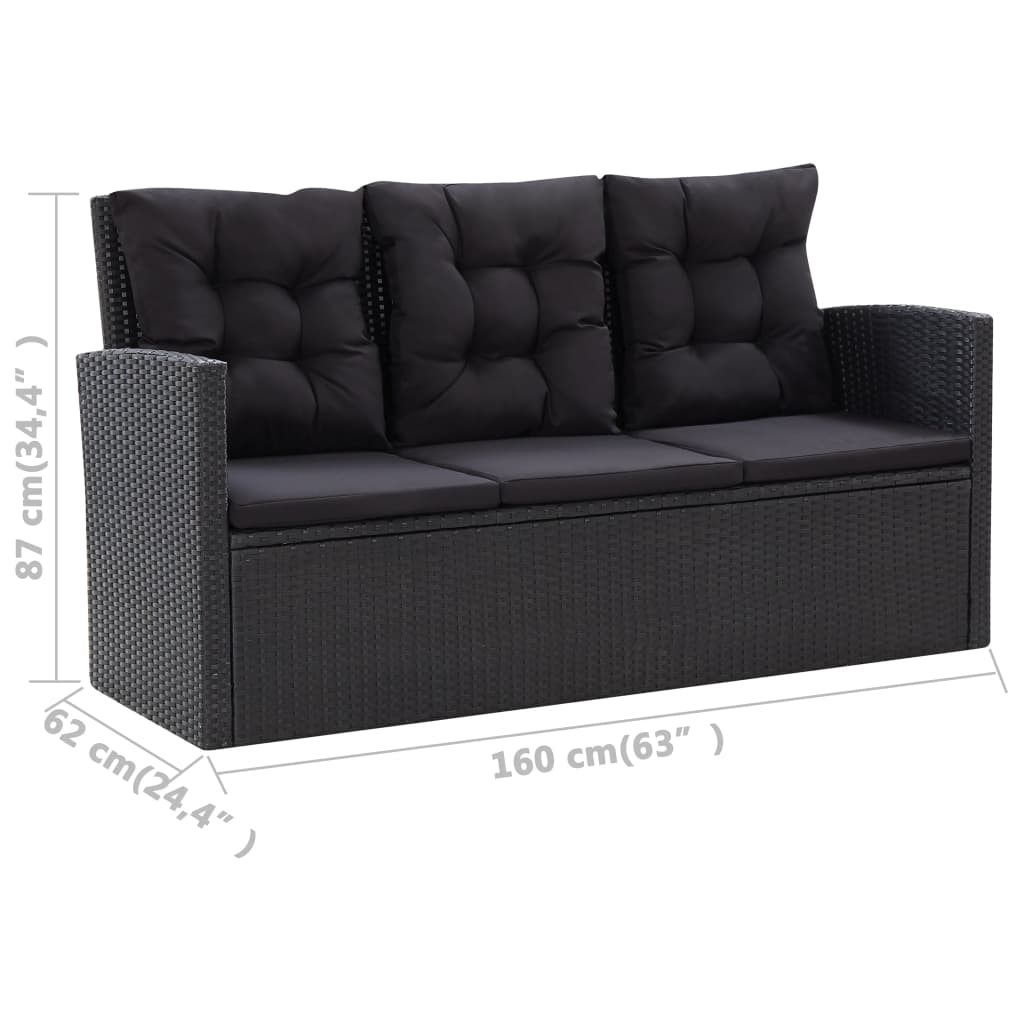 Set muebles de jardín 6 piezas y cojines ratán sintético negro