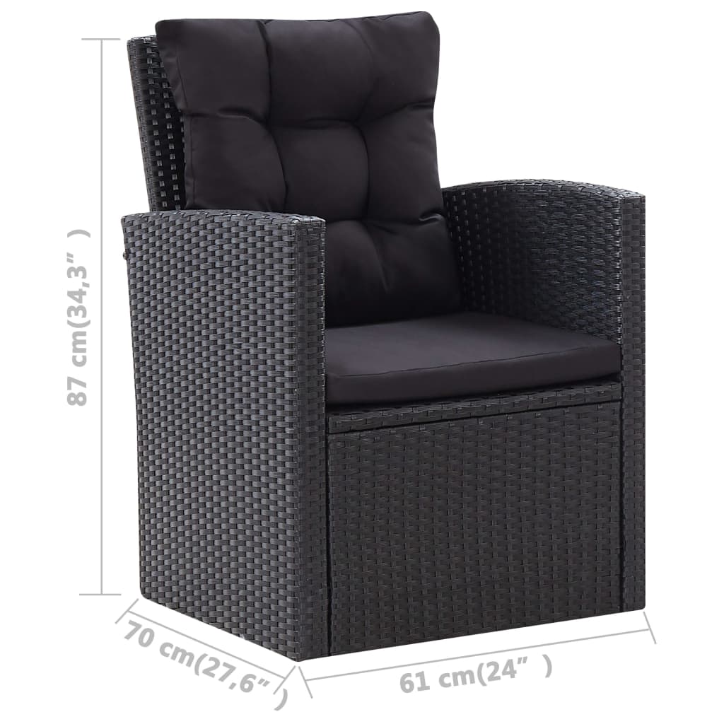Set muebles de jardín 6 piezas y cojines ratán sintético negro