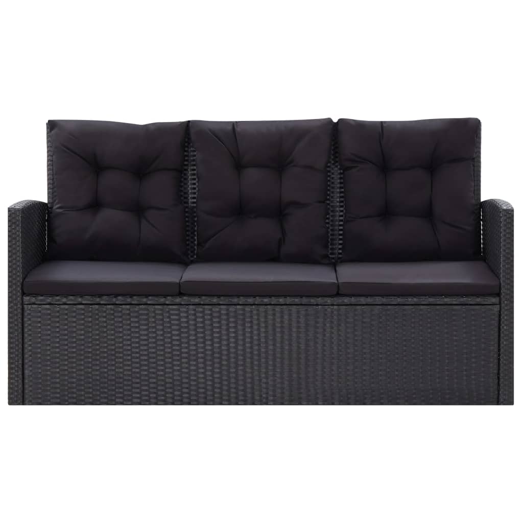 Set muebles de jardín 6 piezas y cojines ratán sintético negro