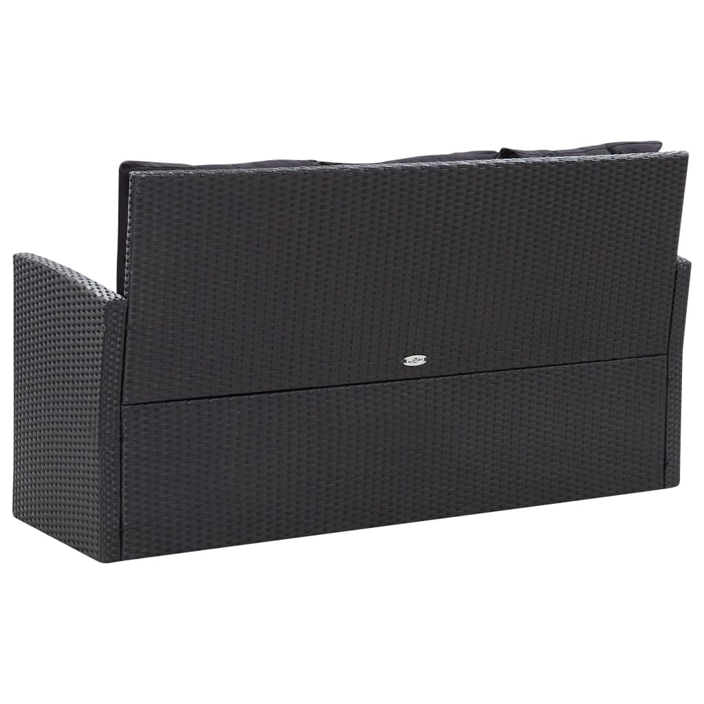 Set muebles de jardín 6 piezas y cojines ratán sintético negro