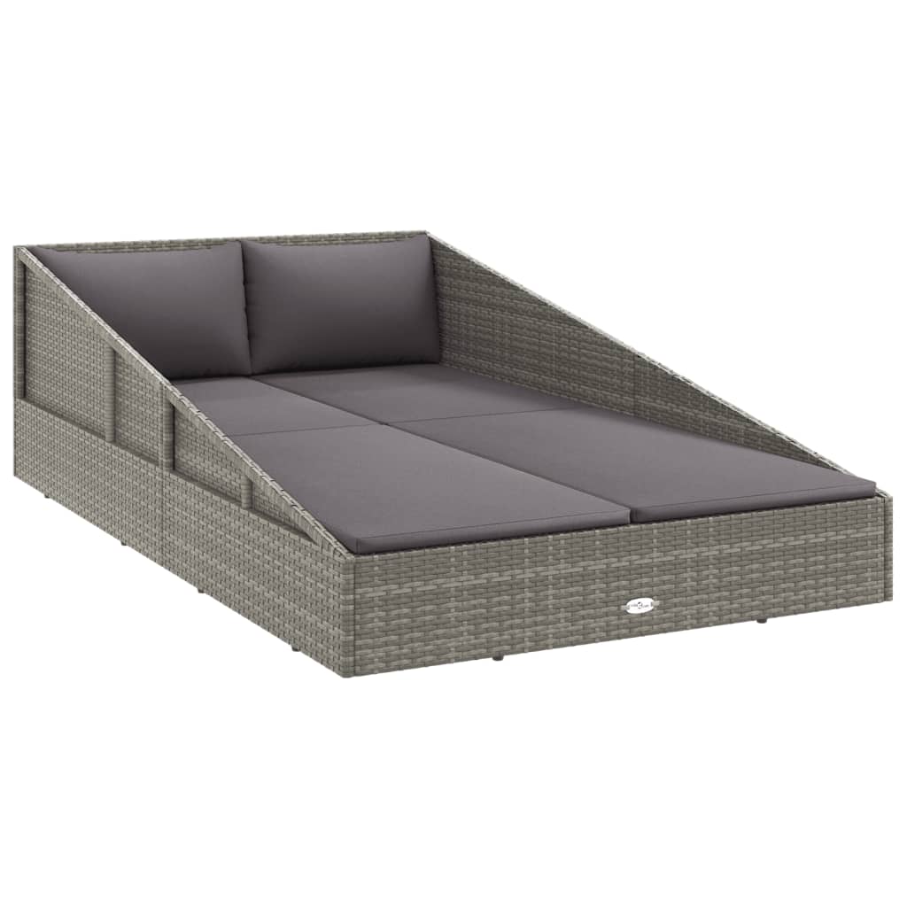 Tumbona cama de jardín ratán sintético gris 110x200 cm