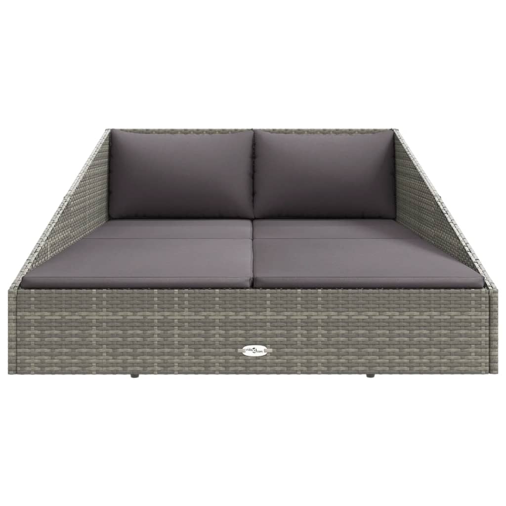 Tumbona cama de jardín ratán sintético gris 110x200 cm