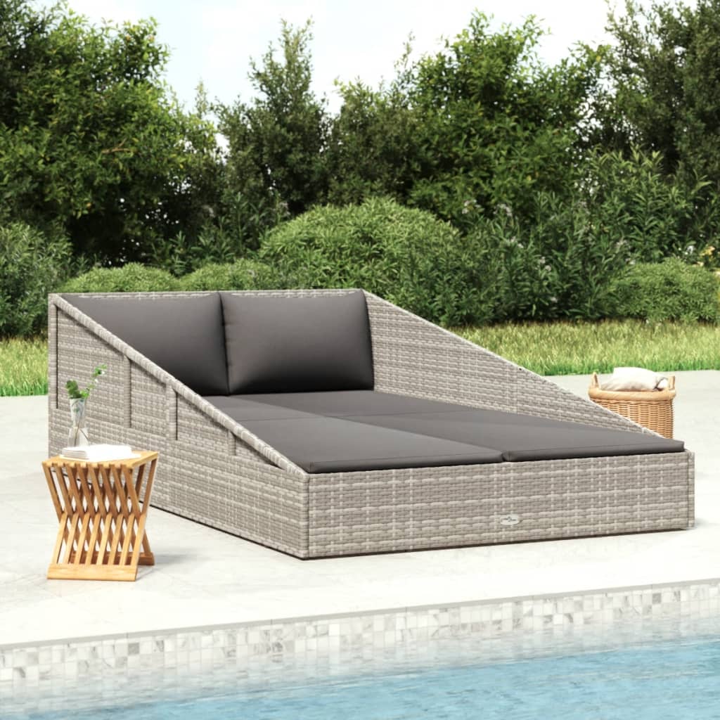 Tumbona cama de jardín ratán sintético gris 110x200 cm