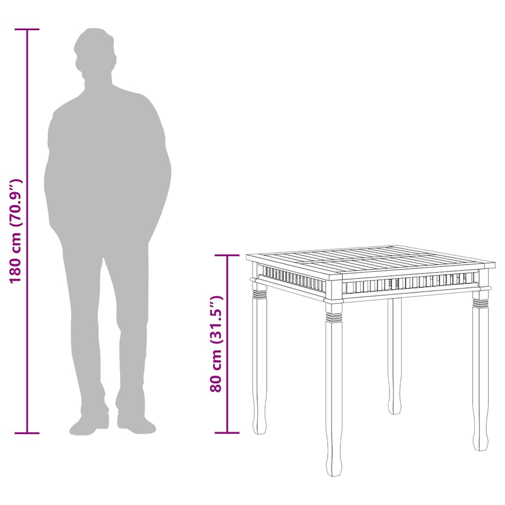 Mesa de comedor de jardín madera maciza de teca 80x80x80 cm