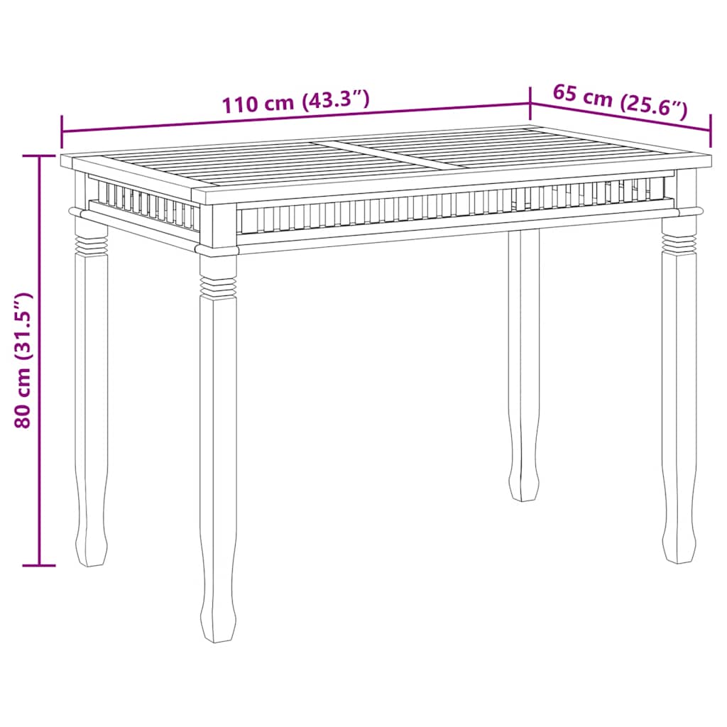 Mesa de comedor de jardín madera maciza de teca 120x65x80 cm