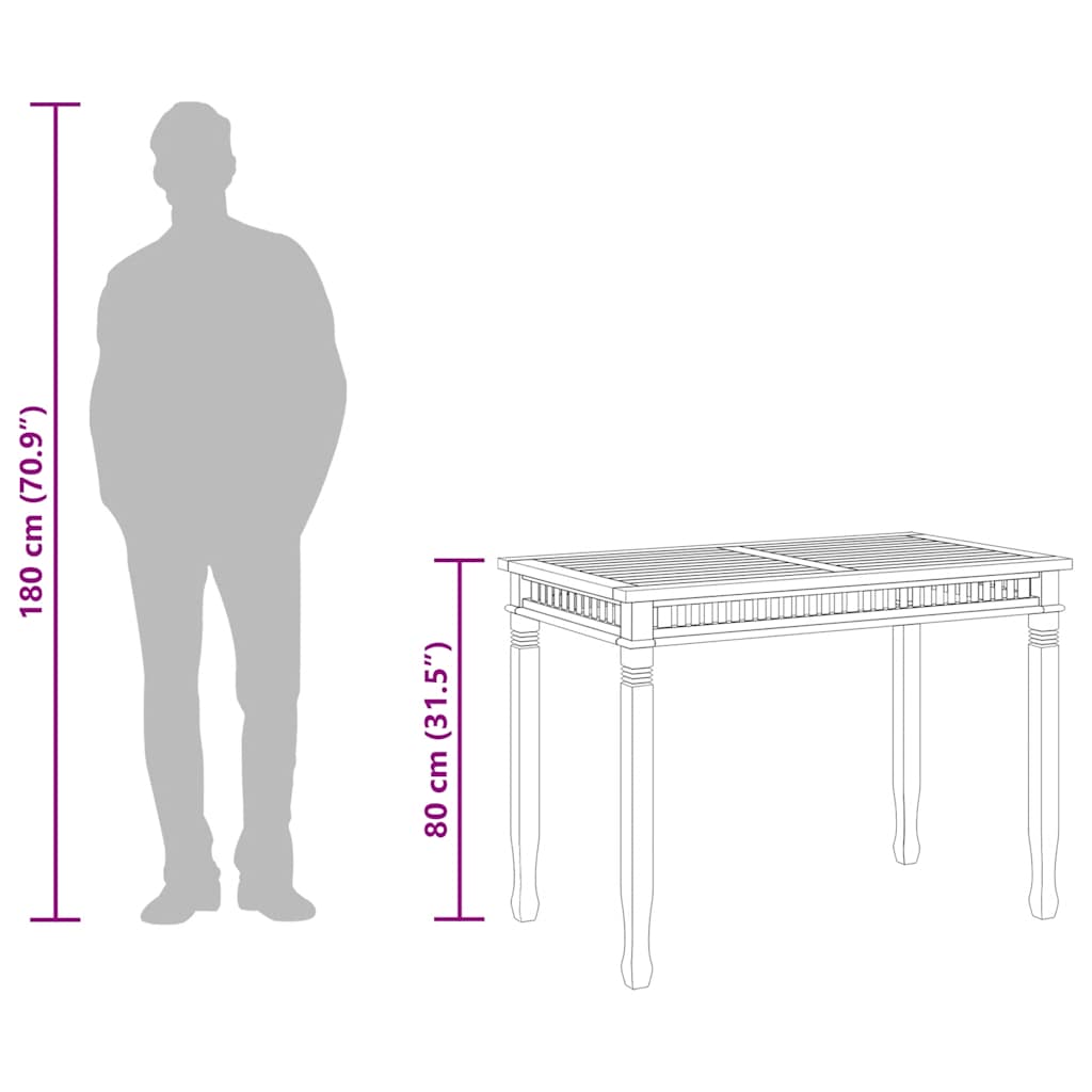 Mesa de comedor de jardín madera maciza de teca 120x65x80 cm