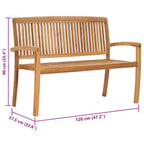 Banco de jardín 2 plazas madera maciza de teca 120 cm