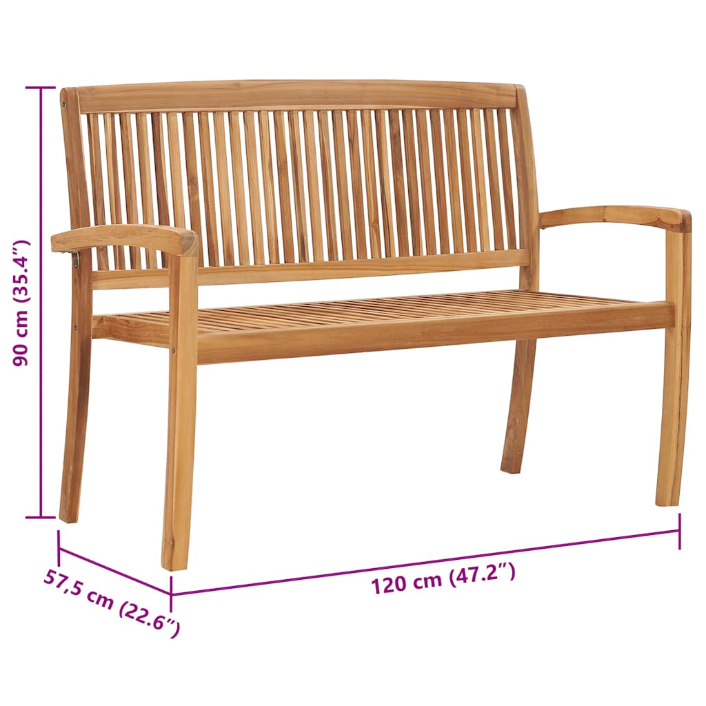 Banco de jardín 2 plazas madera maciza de teca 120 cm
