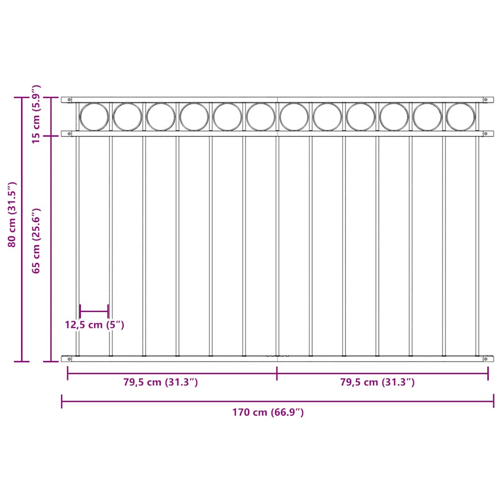 Panel de valla ASSEN de acero, 1,7 x 0,8 m, negro