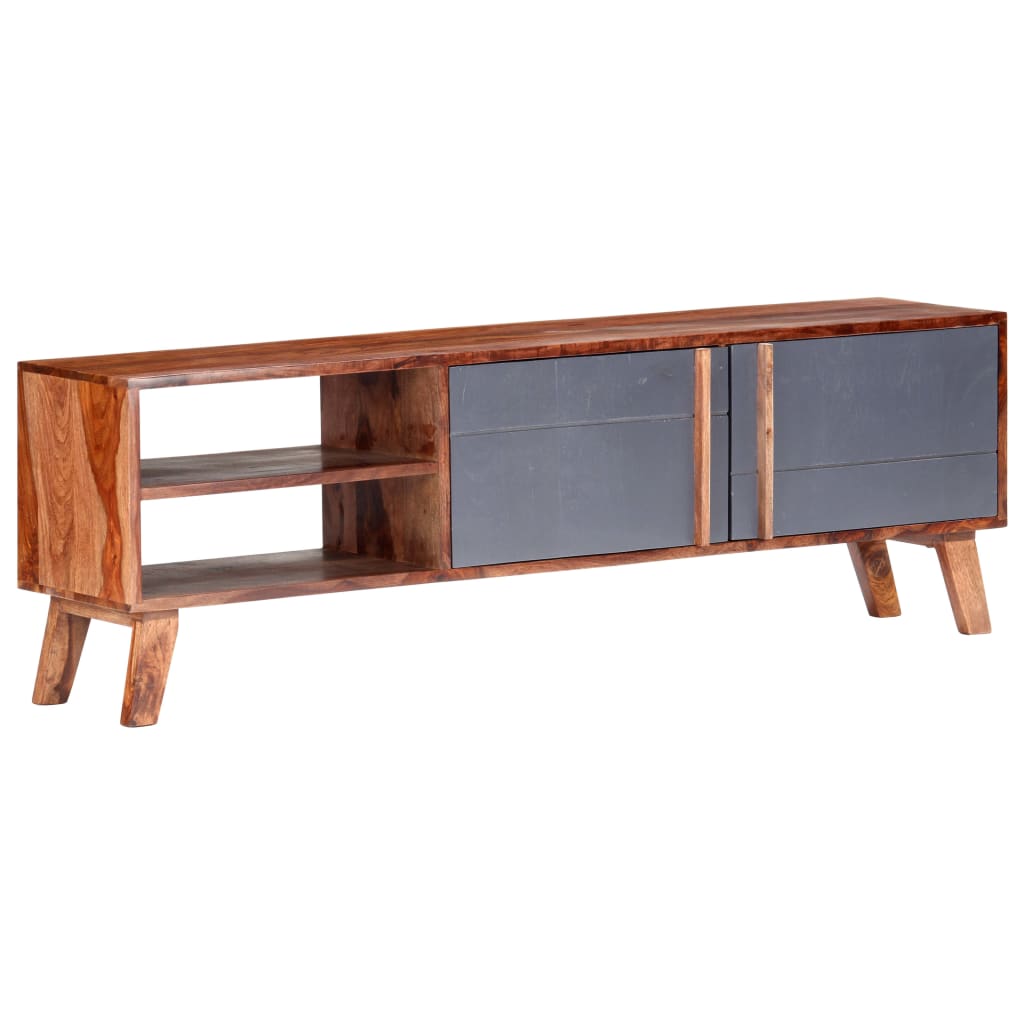Mueble para TV madera maciza gris 140x30x35 cm