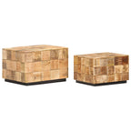 Mesas de centro con diseño de bloque 2 uds madera mango rugosa