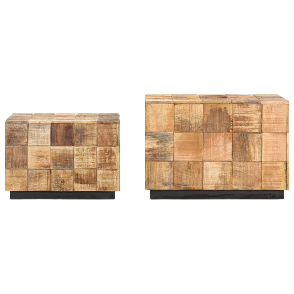 Mesas de centro con diseño de bloque 2 uds madera mango rugosa