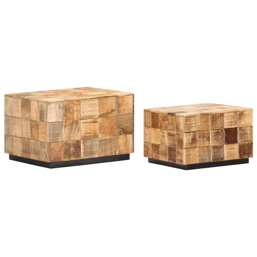 Mesas de centro con diseño de bloque 2 uds madera mango rugosa
