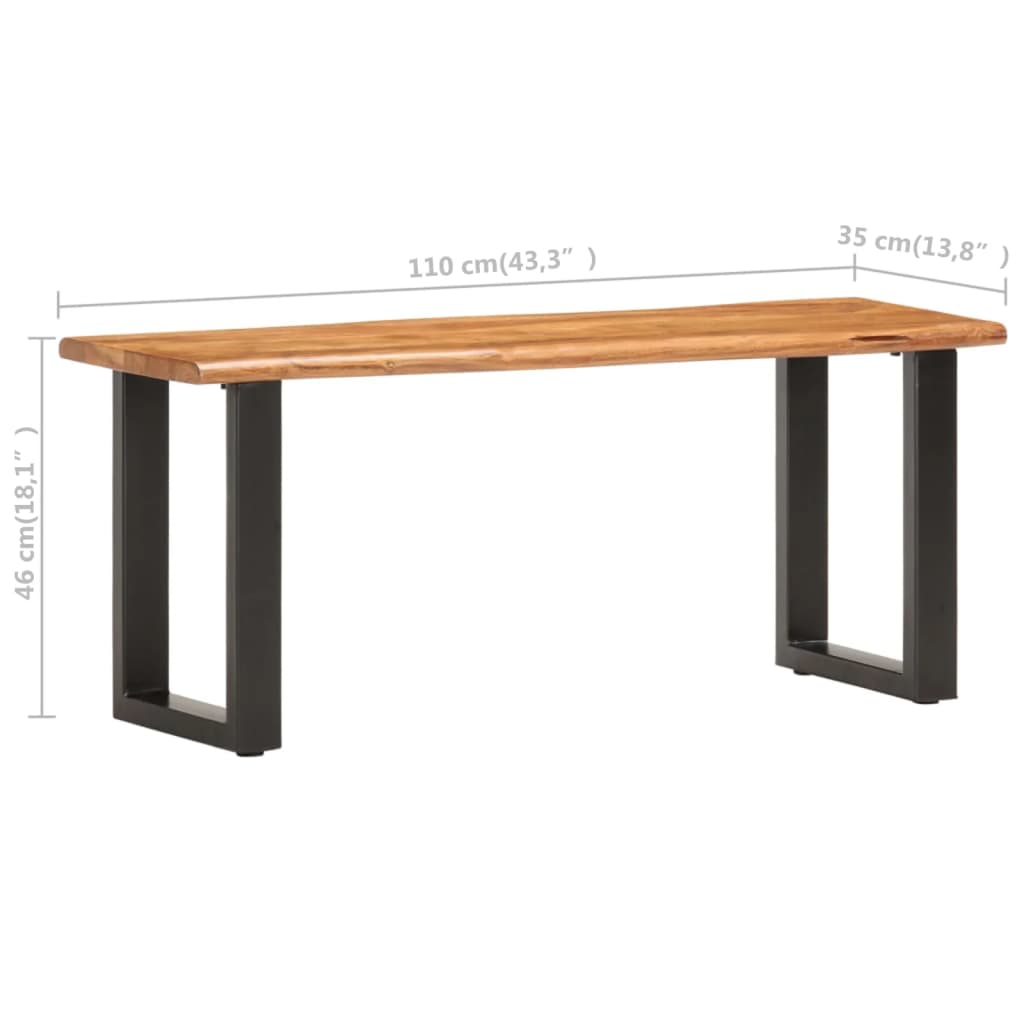 Banco con borde irregular madera maciza de acacia y acero 110cm