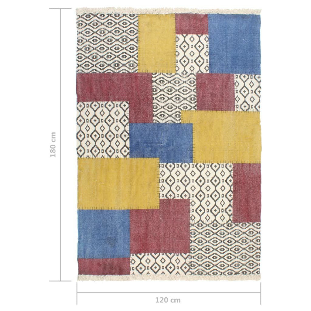 Alfombra de algodón Kilim estampado multicolor 120x180 cm