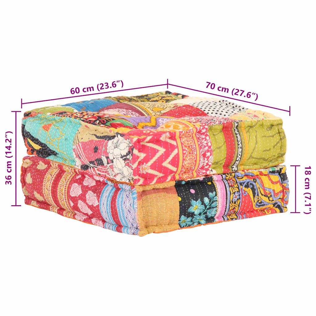 Puf patchwork de tela 60x70x36 cm