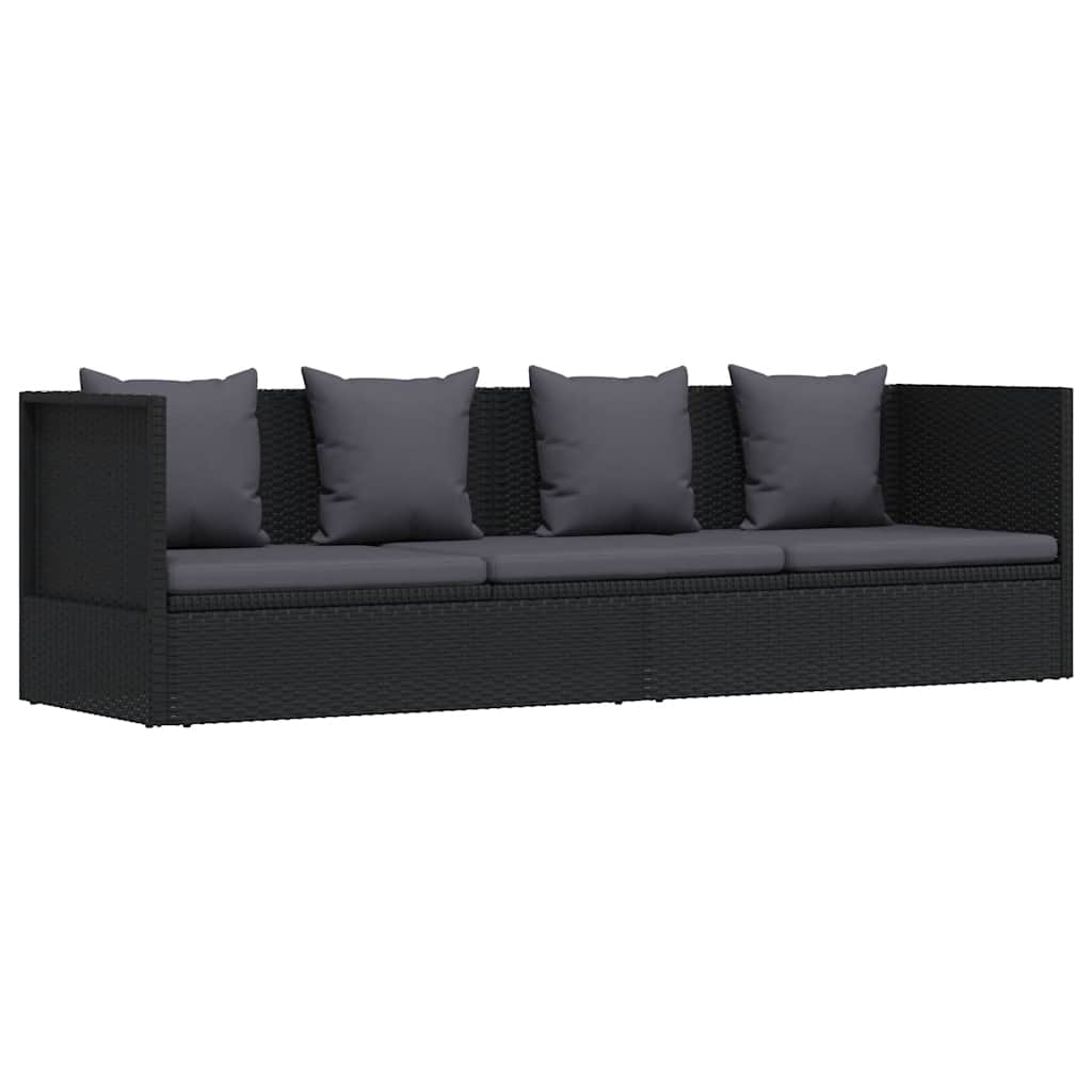 Sofá de jardín con cojines y almohadas ratán sintético negro