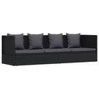 Sofá de jardín con cojines y almohadas ratán sintético negro