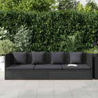 Sofá de jardín con cojines y almohadas ratán sintético negro