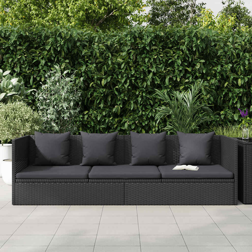 Sofá de jardín con cojines y almohadas ratán sintético negro