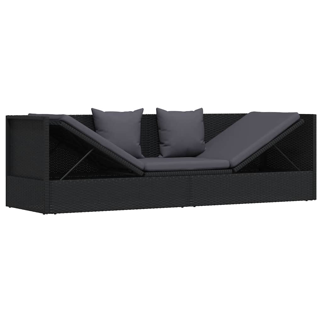Sofá de jardín con cojines y almohadas ratán sintético negro