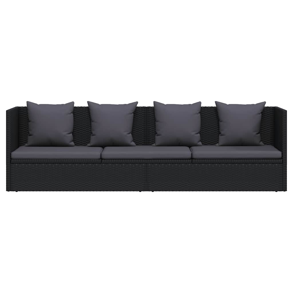 Sofá de jardín con cojines y almohadas ratán sintético negro