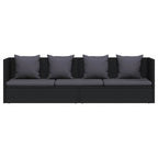Sofá de jardín con cojines y almohadas ratán sintético negro