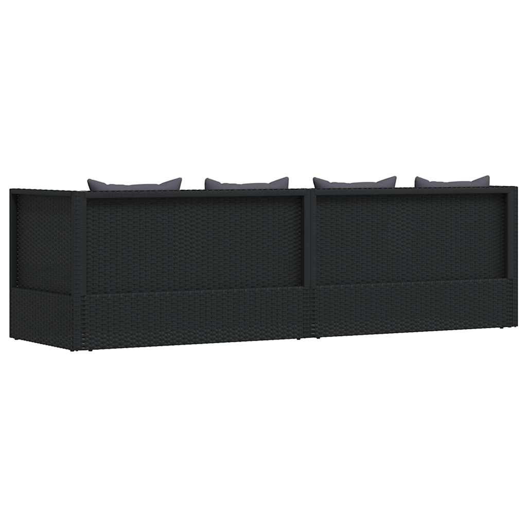 Sofá de jardín con cojines y almohadas ratán sintético negro