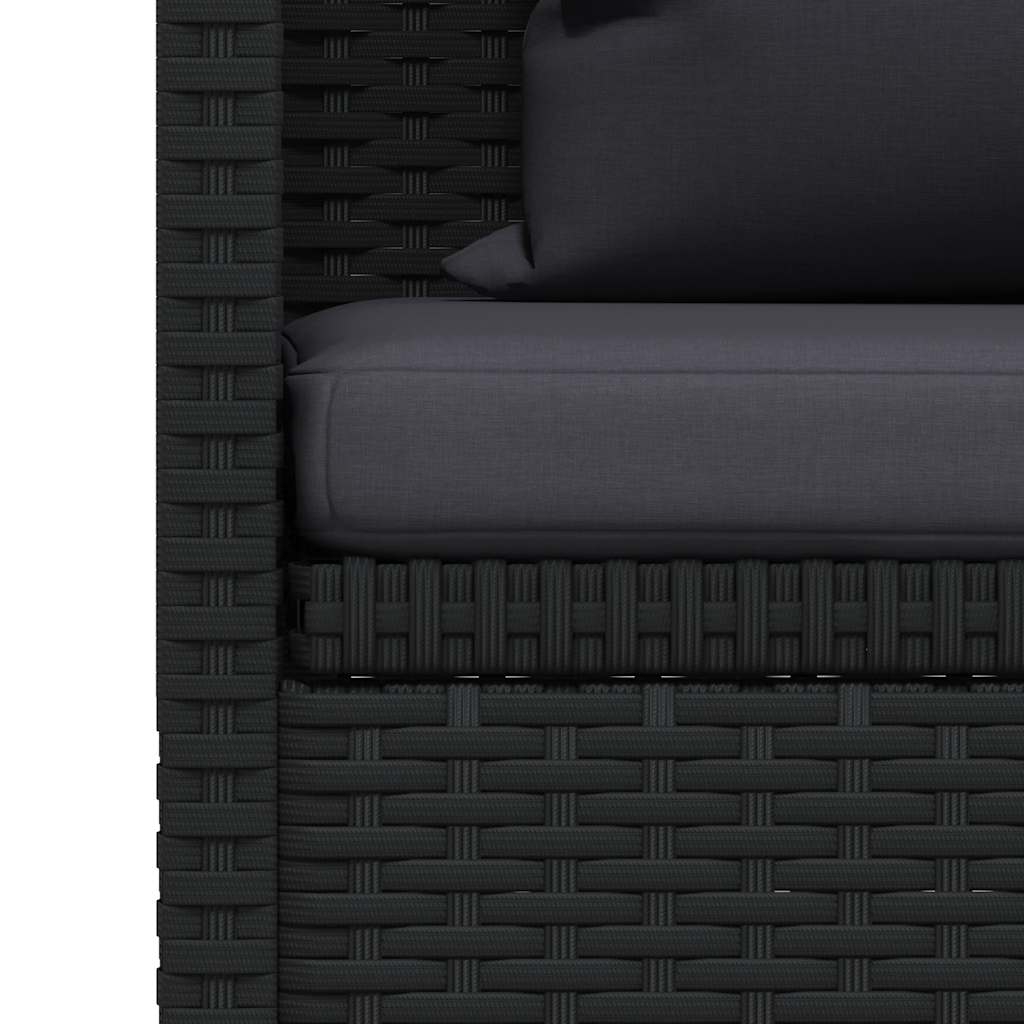 Sofá de jardín con cojines y almohadas ratán sintético negro