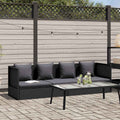 Sofá de jardín con cojines y almohadas ratán sintético negro