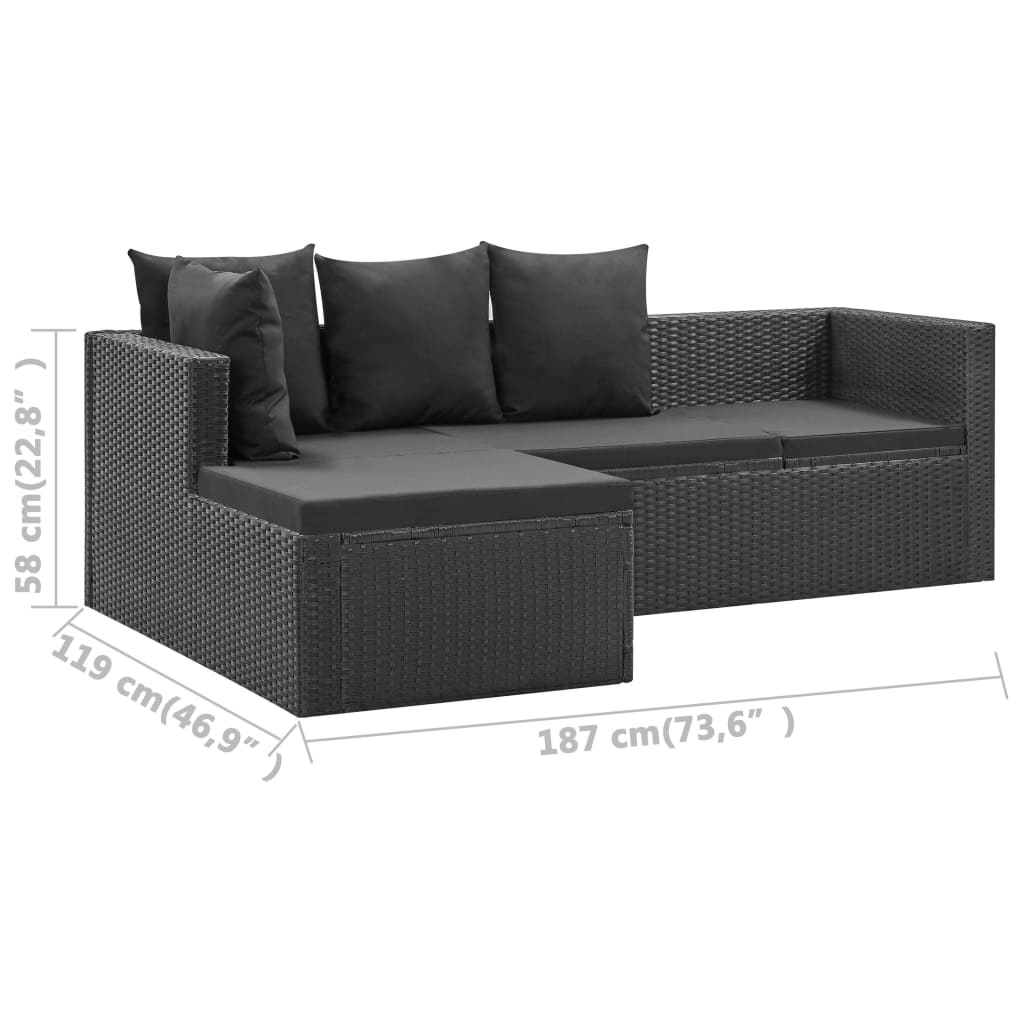Set de muebles de jardín 4 pzas y cojines ratán sintético negro