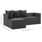 Set de muebles de jardín 4 pzas y cojines ratán sintético negro