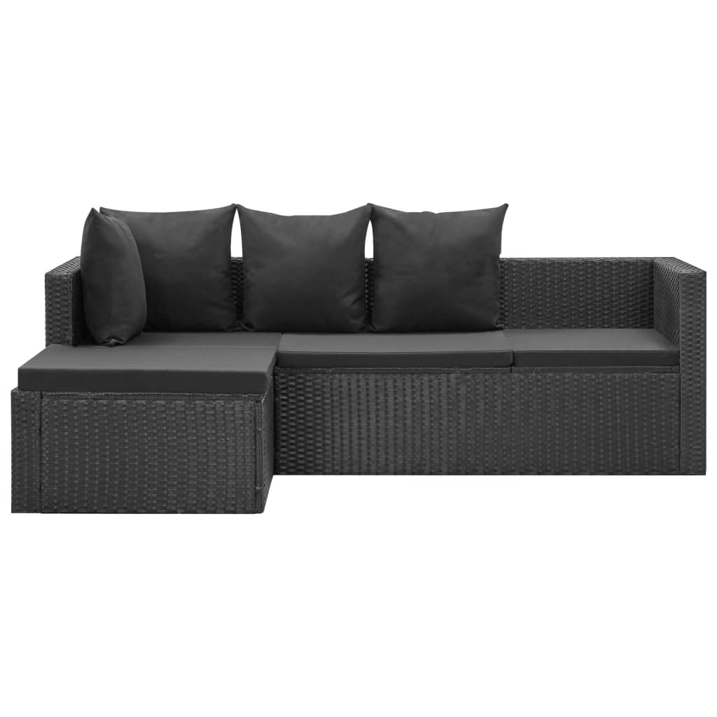 Set de muebles de jardín 4 pzas y cojines ratán sintético negro
