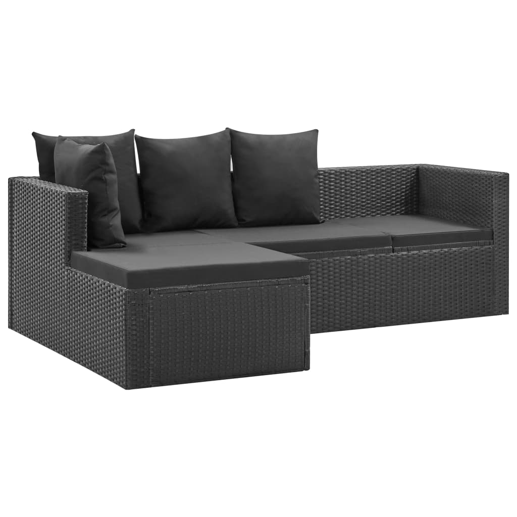 Set de muebles de jardín 4 pzas y cojines ratán sintético negro