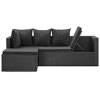 Set de muebles de jardín 4 pzas y cojines ratán sintético negro