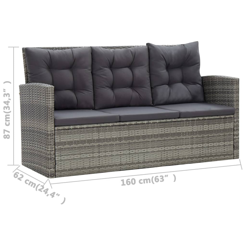 Set de comedor de jardín 5 pzas y cojines ratán sintético gris