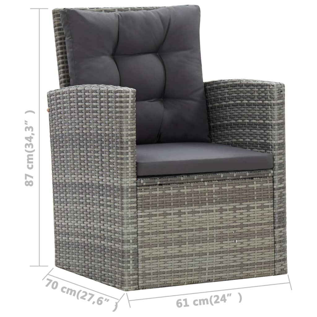 Set de comedor de jardín 5 pzas y cojines ratán sintético gris