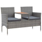 Banco de jardim 2 lugares com mesa de apoio em vime sintético cinzento 143 cm