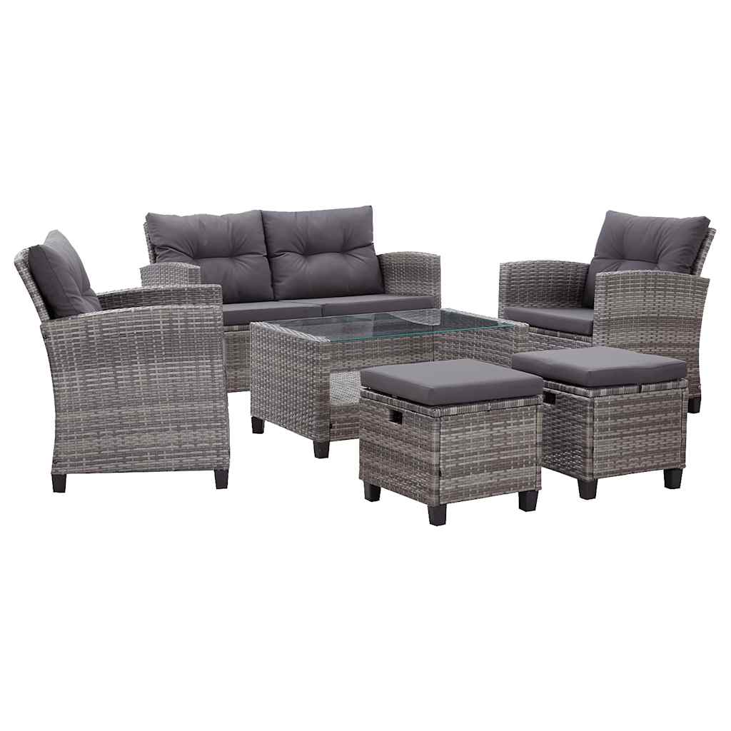 Muebles de jardín 6 pzas y cojines ratán sintético gris oscuro